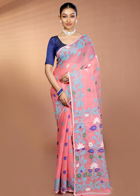 Pink Tant Jamdani Saree Without Blouse Piece