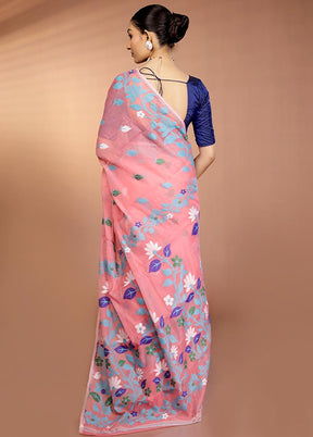Pink Tant Jamdani Saree Without Blouse Piece