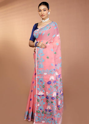 Pink Tant Jamdani Saree Without Blouse Piece