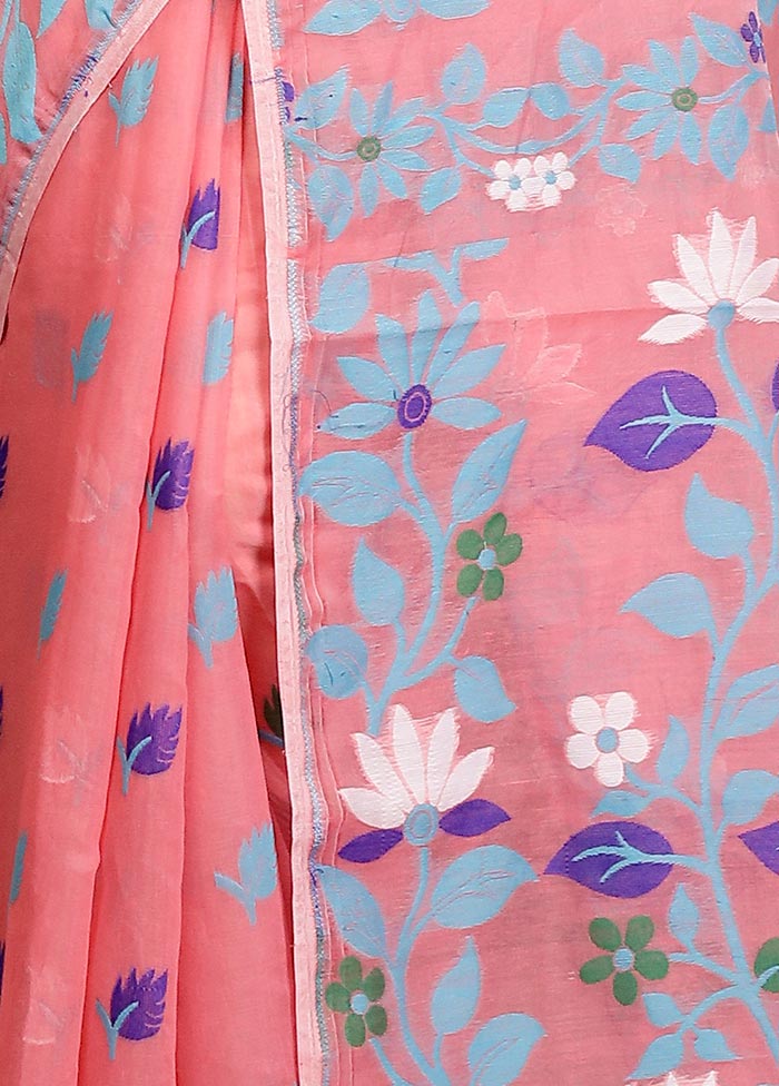 Pink Tant Jamdani Saree Without Blouse Piece