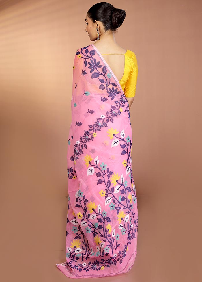 Pink Tant Jamdani Saree Without Blouse Piece