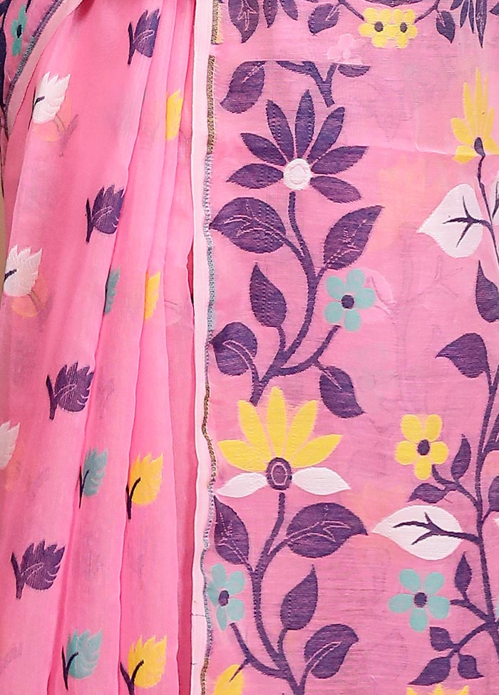 Pink Tant Jamdani Saree Without Blouse Piece