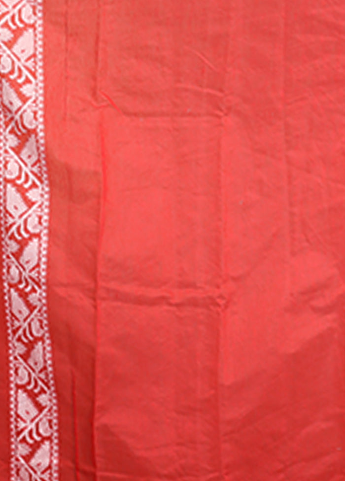 Red Tant Jamdani Saree Without Blouse Piece