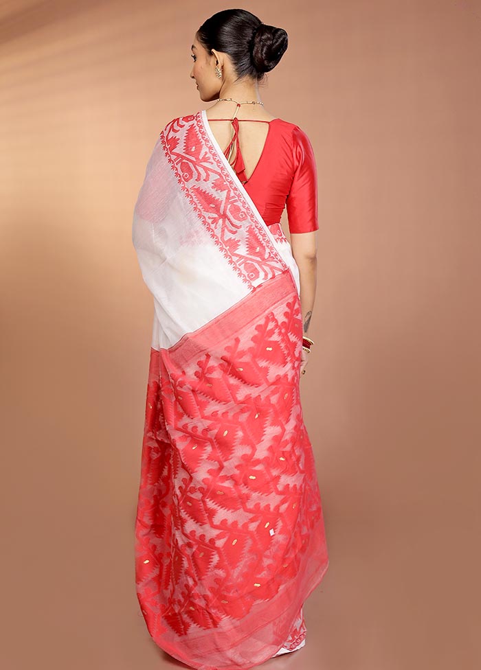 Red Tant Jamdani Saree Without Blouse Piece