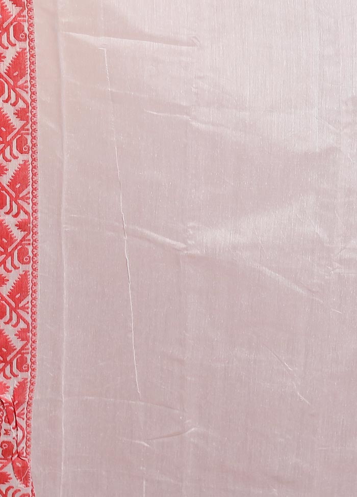 Red Tant Jamdani Saree Without Blouse Piece