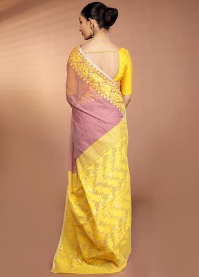 Yellow Tant Jamdani Saree Without Blouse Piece