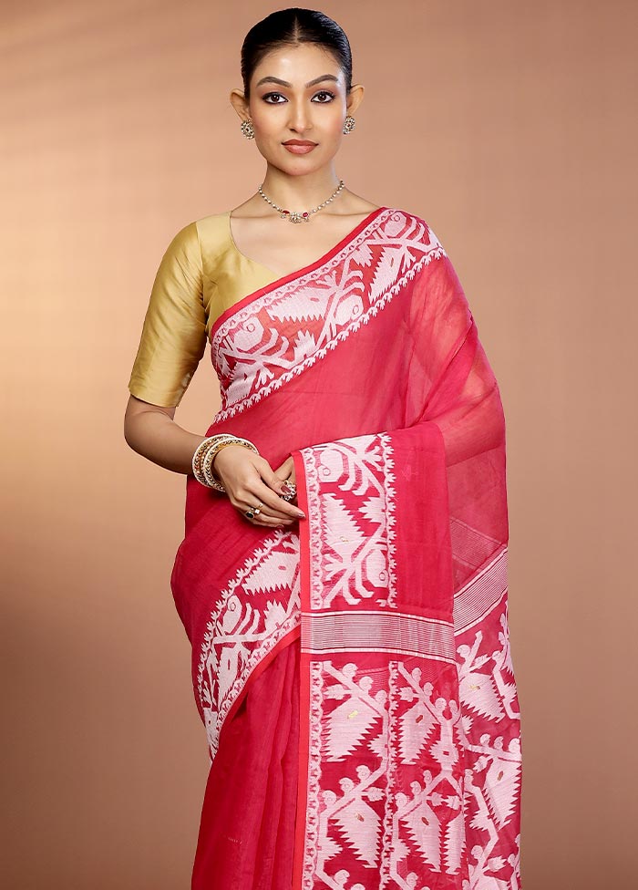 Pink Tant Jamdani Saree Without Blouse Piece