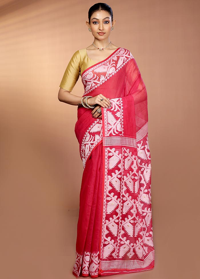 Pink Tant Jamdani Saree Without Blouse Piece