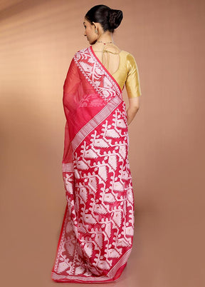 Pink Tant Jamdani Saree Without Blouse Piece