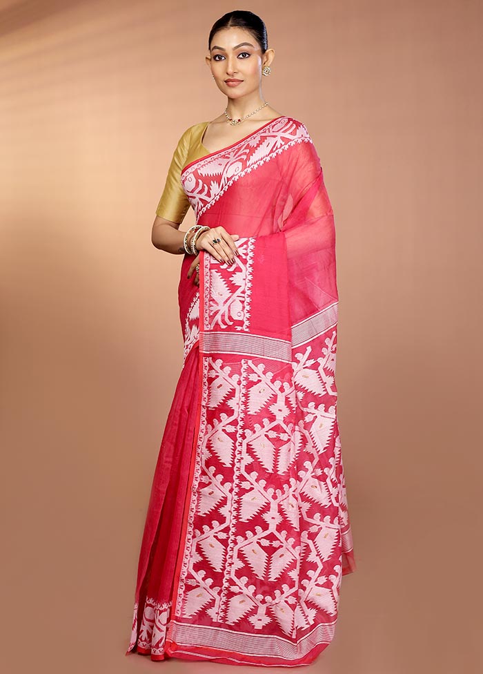 Pink Tant Jamdani Saree Without Blouse Piece