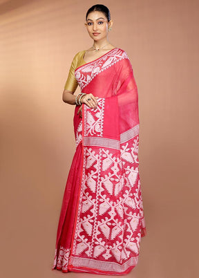 Pink Tant Jamdani Saree Without Blouse Piece
