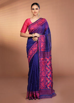 Blue Tant Jamdani Saree Without Blouse Piece