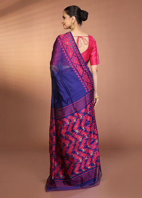 Blue Tant Jamdani Saree Without Blouse Piece