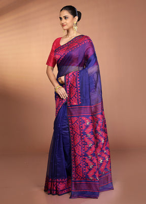 Blue Tant Jamdani Saree Without Blouse Piece