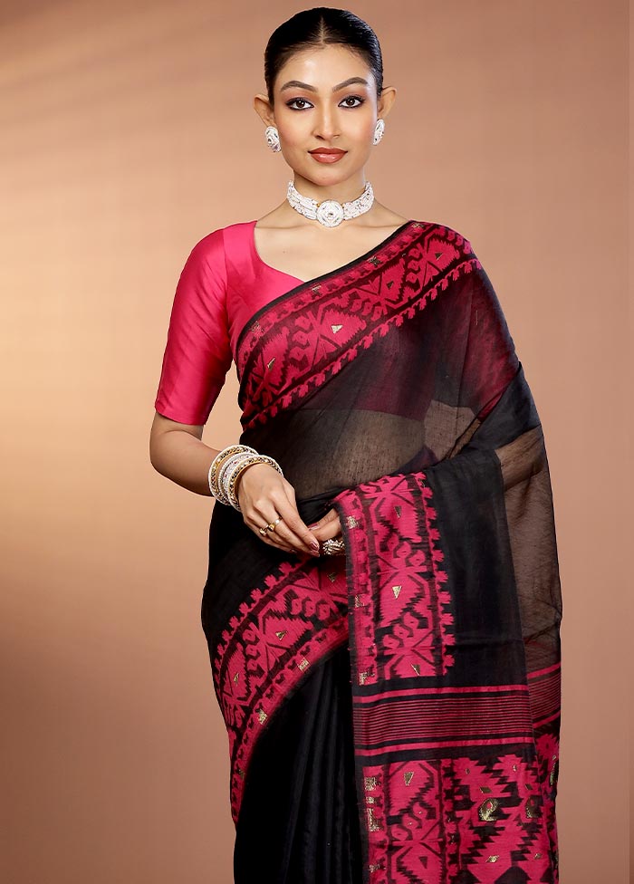 Black Tant Jamdani Saree Without Blouse Piece