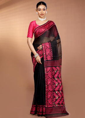 Black Tant Jamdani Saree Without Blouse Piece