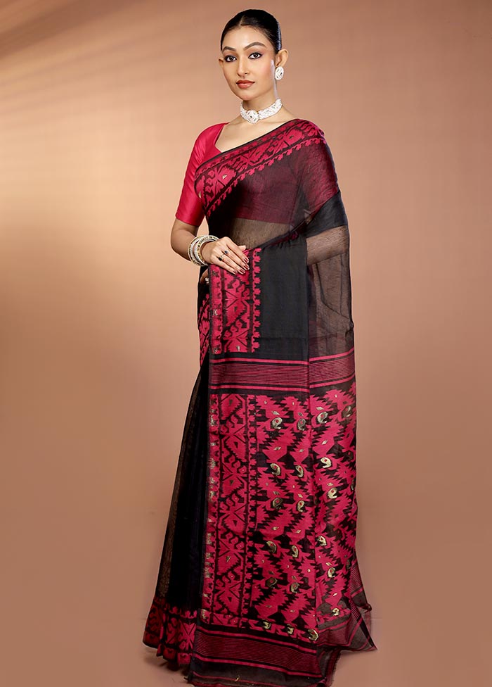 Black Tant Jamdani Saree Without Blouse Piece