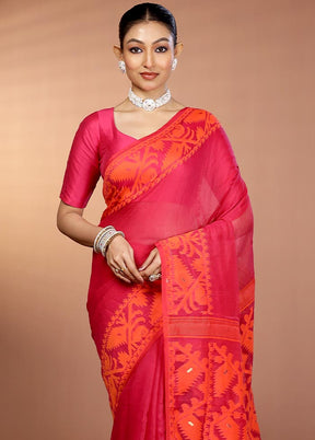 Pink Tant Jamdani Saree Without Blouse Piece