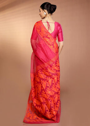 Pink Tant Jamdani Saree Without Blouse Piece