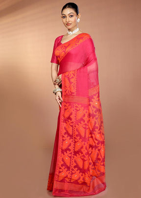 Pink Tant Jamdani Saree Without Blouse Piece