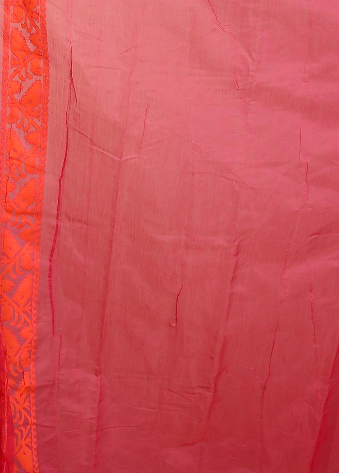 Pink Tant Jamdani Saree Without Blouse Piece