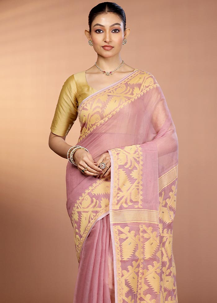 Purple Tant Jamdani Saree Without Blouse Piece