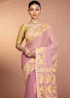 Purple Tant Jamdani Saree Without Blouse Piece