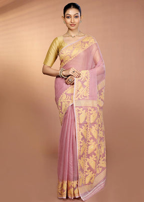 Purple Tant Jamdani Saree Without Blouse Piece