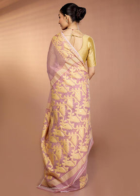 Purple Tant Jamdani Saree Without Blouse Piece