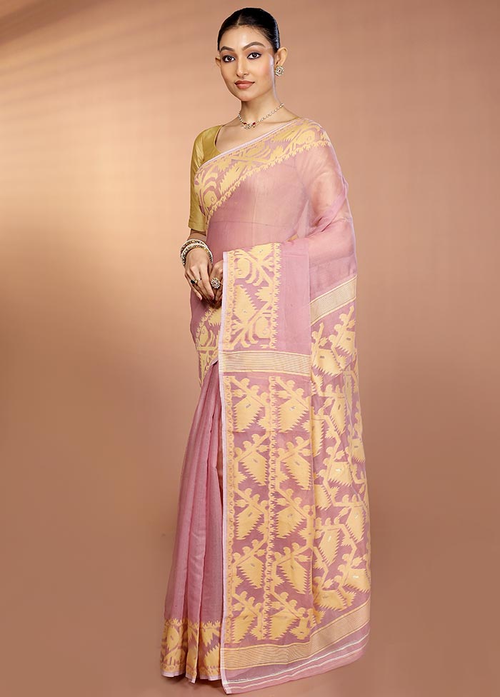 Purple Tant Jamdani Saree Without Blouse Piece