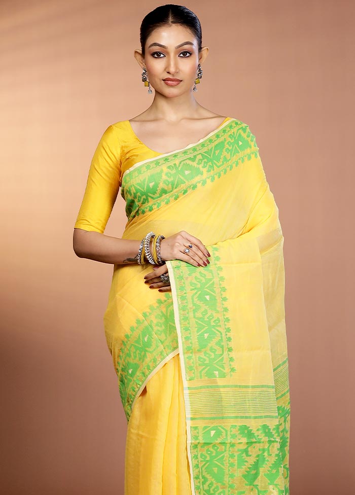 Green Tant Jamdani Saree Without Blouse Piece