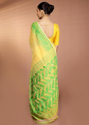 Green Tant Jamdani Saree Without Blouse Piece