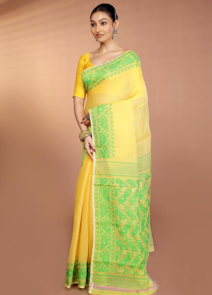 Green Tant Jamdani Saree Without Blouse Piece