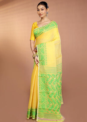 Green Tant Jamdani Saree Without Blouse Piece