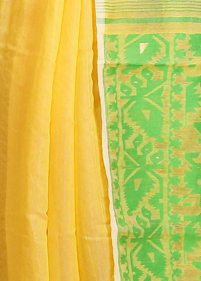 Green Tant Jamdani Saree Without Blouse Piece