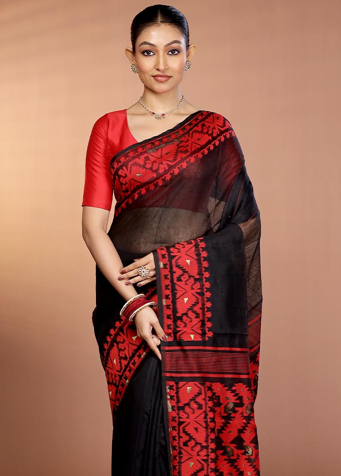 Black Tant Jamdani Saree Without Blouse Piece