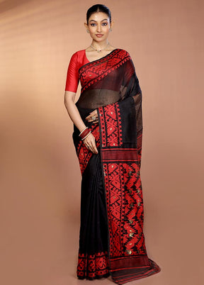 Black Tant Jamdani Saree Without Blouse Piece