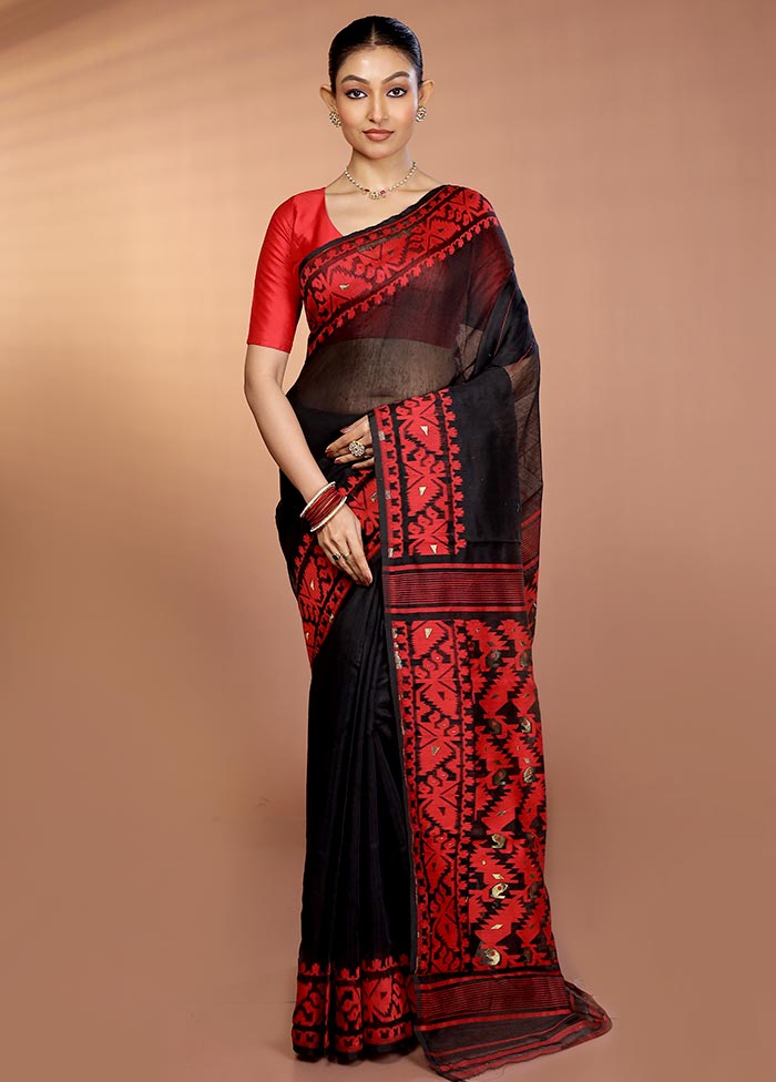 Black Tant Jamdani Saree Without Blouse Piece