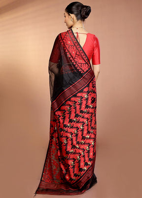 Black Tant Jamdani Saree Without Blouse Piece