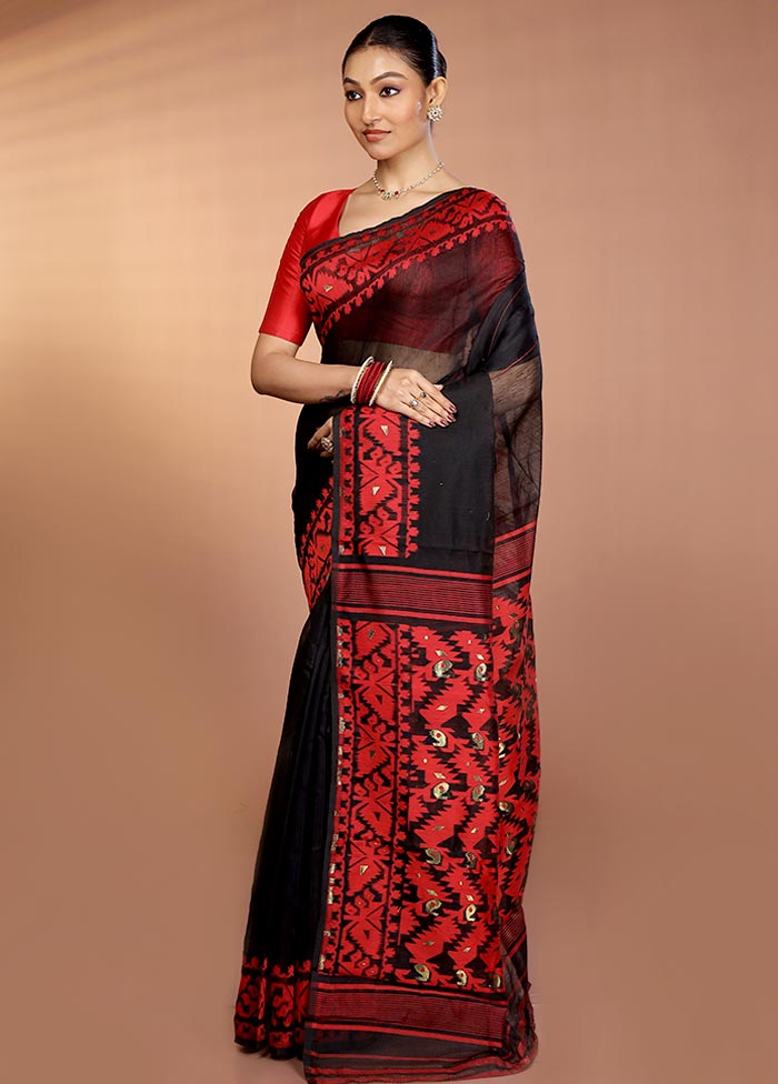 Black Tant Jamdani Saree Without Blouse Piece