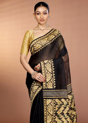 Black Tant Jamdani Saree Without Blouse Piece