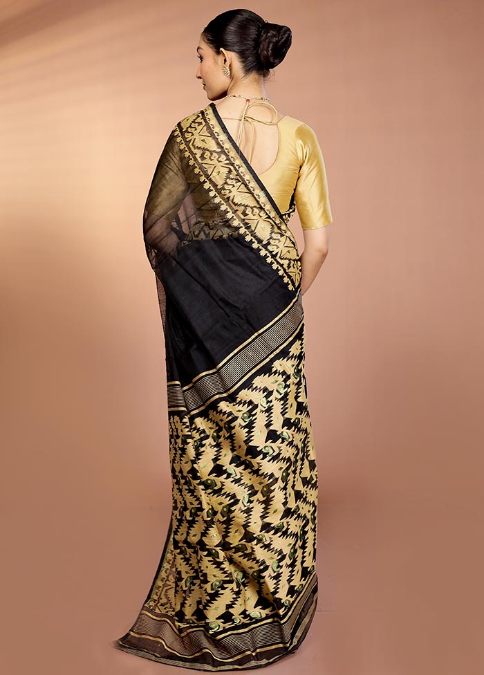 Black Tant Jamdani Saree Without Blouse Piece