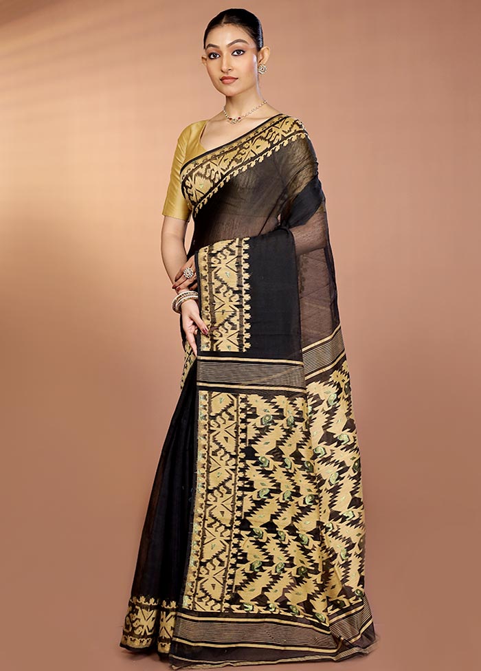 Black Tant Jamdani Saree Without Blouse Piece