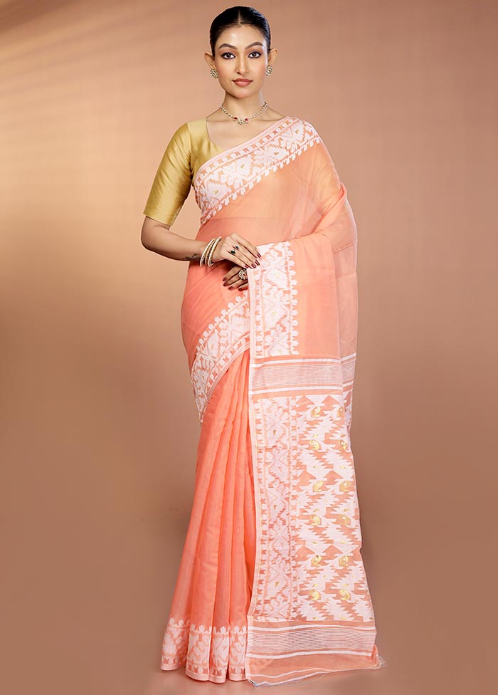 Orange Tant Jamdani Saree Without Blouse Piece