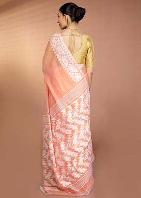 Orange Tant Jamdani Saree Without Blouse Piece