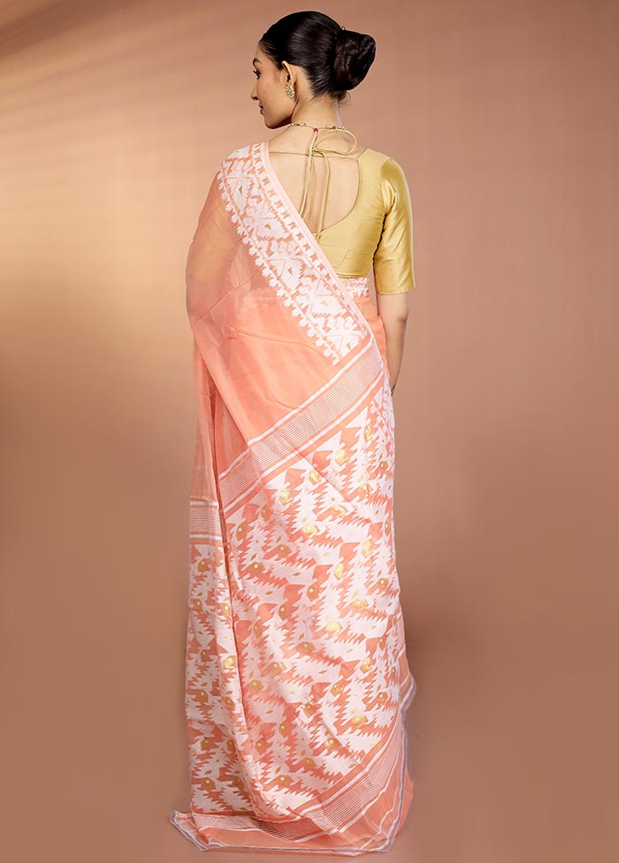 Orange Tant Jamdani Saree Without Blouse Piece