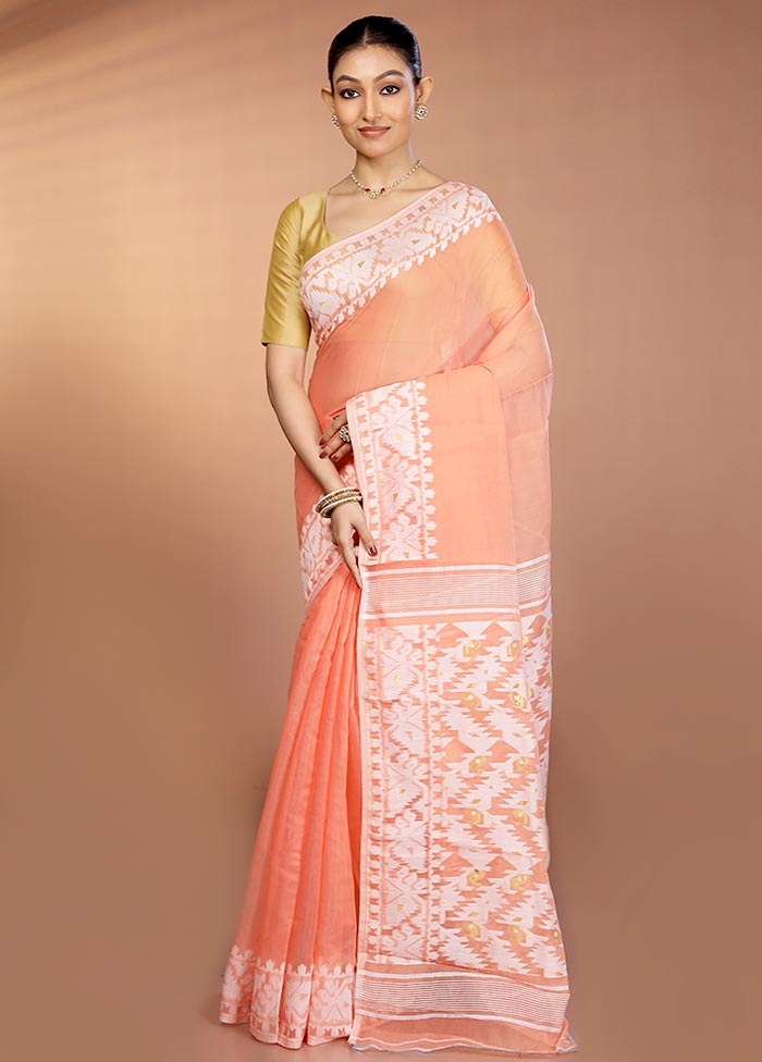 Orange Tant Jamdani Saree Without Blouse Piece