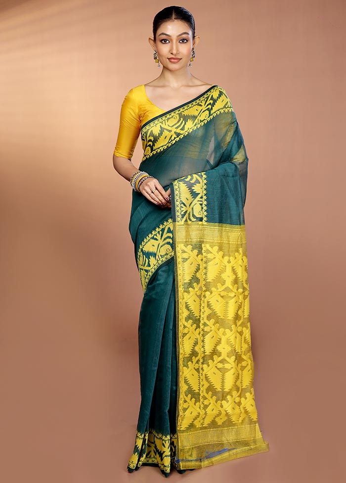Green Tant Jamdani Saree Without Blouse Piece