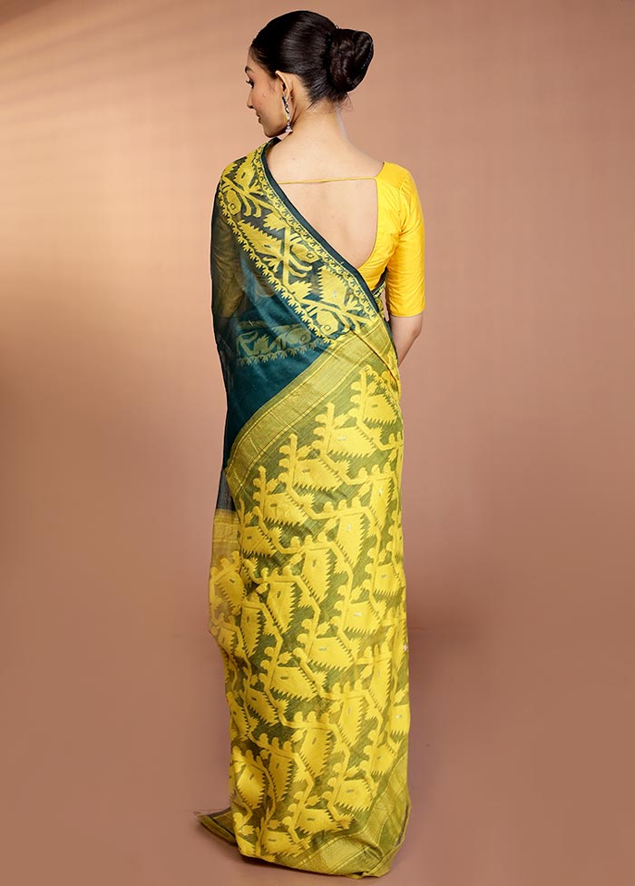 Green Tant Jamdani Saree Without Blouse Piece