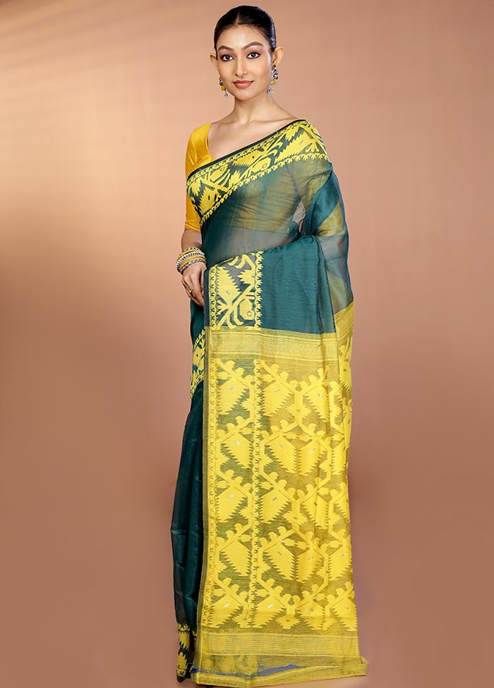 Green Tant Jamdani Saree Without Blouse Piece